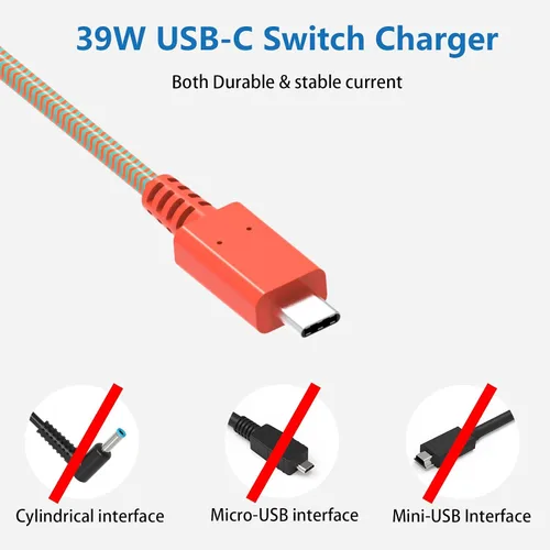 Vista 3 de Cargador Nintendo Switch, cable adaptador de CA de 39 W, cable de alimentación para controlador OLED Switch Lite, accesorios de alimentación USB