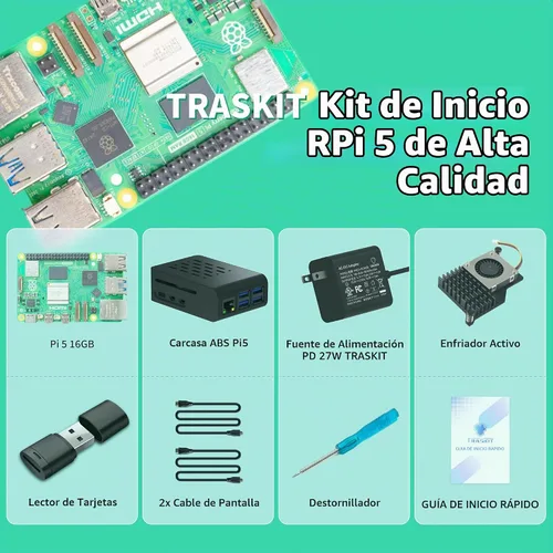 Vista 2 de TRASKIT Starter Kit para Raspberry Pi 5 RAM 16GB-64GB Edition precargado con Pi