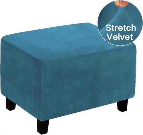Vista 5 de MIFXIN Funda otomana rectangular para reposapiés, 1 pieza de terciopelo elástico, plegable, protector de muebles, reposapiés, funda otomana con Azul