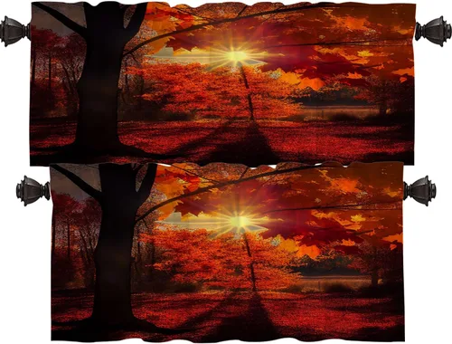 Vista 95 de Shrahala Orange Autumn Autumn Blackout Curtain Tiers, Fall Kitchen Valance Light Blocking Tier Drapes with Rod Pocket, 2 Pack 26 X 24 in