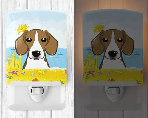 Vista 2 de Caroline's Treasures BB2107CNL Beagle Summer Beach - Luz nocturna de cerámica compacta, certificado UL, ideal para dormitorio, baño, guardería