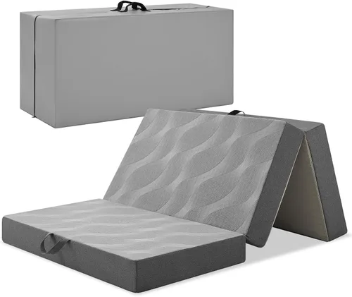 Vista 3 de Colchón plegable de espuma viscoelástica de 6 pulgadas, color gris Colchón plegable tamaño Queen, sofá cama plegable con funda lavable, colchón