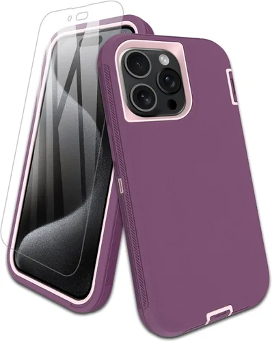 Vista 11 de Funda para iPhone 15 Pro con protector de pantalla de vidrio templado, protección contra caídas de 16 pies, con cubierta de puerto a prueba