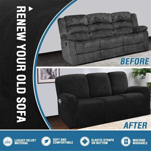 Vista 5 de Funda para sofá reclinable de 8 piezas, terciopelo elástico para sofá reclinable de 3 plazas, funda suave y gruesa para sofá reclinable, protector