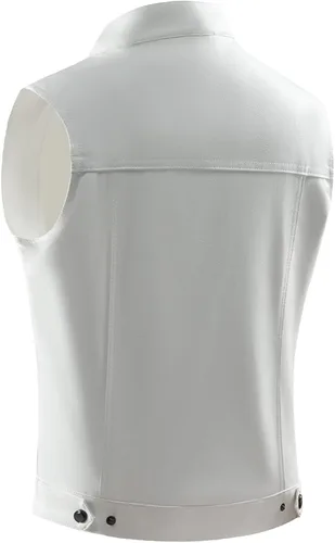Vista 3 de Chaqueta de piel sintética para hombre, chaleco de motociclista sólido a la moda, chaqueta de motociclista, chaqueta casual de vaquero occidental