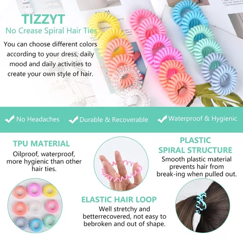 Vista 5 de TIZZYT Lazos para el cabello en espiral básicos, sin arrugas, 18 unidades, color macarrón