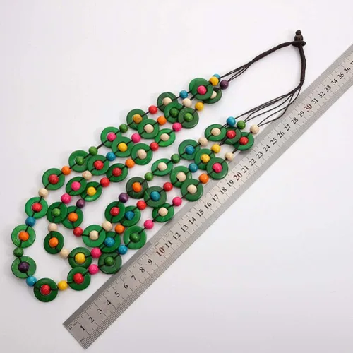 Vista 2 de GANAZONO Collar de estilo bohemio retro para mujer, diseño de concha de coco, cuentas de madera tejidas a mano, joyería de moda para playa