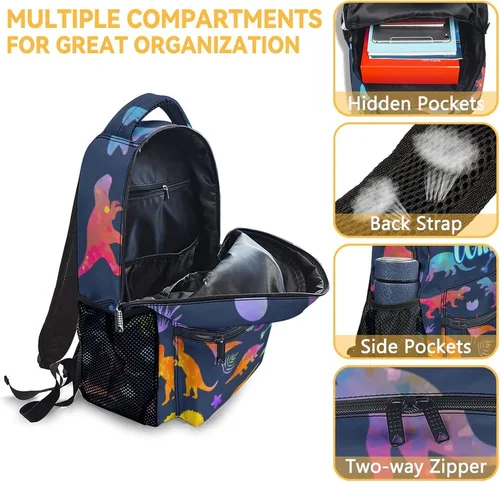 Vista 6 de Mochila escolar para niños y niñas, mochila de dinosaurio de 16 pulgadas para niños y estudiantes, mochilas escolares de gran capacidad para niños