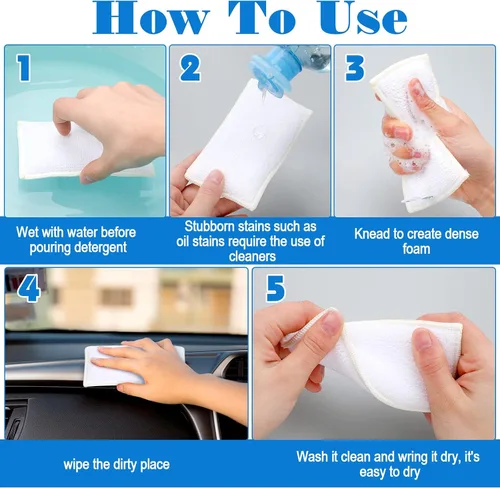 Vista 6 de Esponja de limpieza interior de 12 piezas para cuero, plástico, microfibra para el hogar, kit de limpieza de platos de doble cara, color blanco
