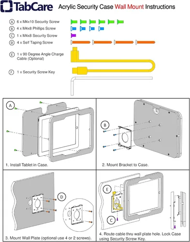 Vista 3 de Carcasa VESA acrílica antirrobo para Apple iPad mini 1/2/3 con kit de montaje en pared y cable de carga en ángulo de 90 grados