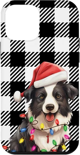 Vista 12 de Funda para iPhone 15 Border Collie Navidad a cuadros