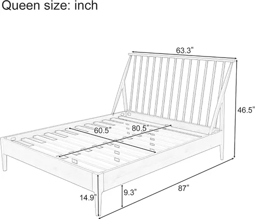 Vista 2 de Merax Cama Queen con plataforma de madera de bambú maciza con cabecera de 46.5 pulgadas de alto, marco de cama bohemio con listones de madera y Negro