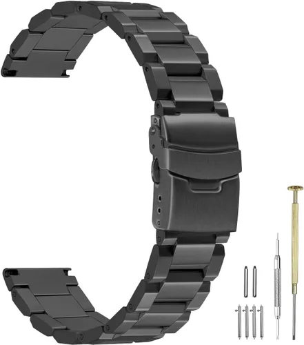 Vista 10 de Extensible de acero inoxidable para reloj, con acabado mate cepillado, de 18mm/20mm/22mm/24mm, doble hebilla, color negro o plateado