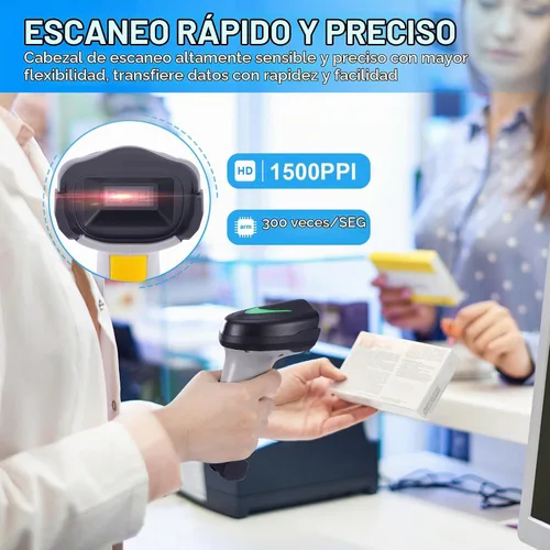 Vista 5 de Escáner de código de barras inalámbrico, lector de código de barras 1D con soporte, 2.4G inalámbrico y conexión por cable USB, escáneres de código