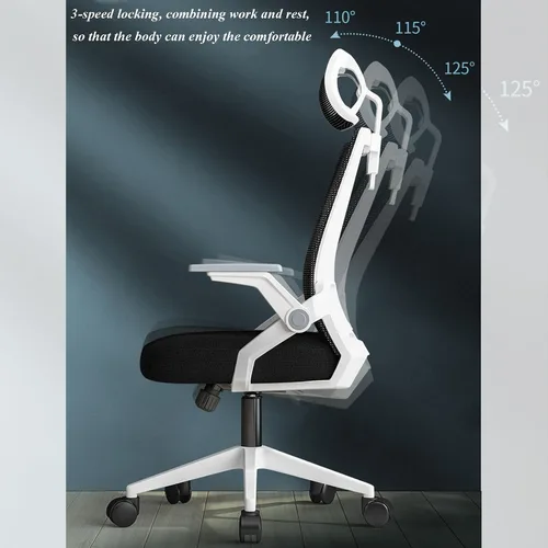 Vista 7 de Silla de oficina ergonómica de malla, silla de escritorio ejecutiva de computadora con respaldo alto con reposacabezas y reposabrazos abatibles