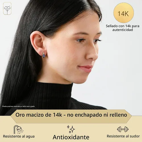 Vista 2 de 14K Yellow or White Gold 8x6mm Gemstone Oval Drop Stud Earrings for Women Azul zafiro creado