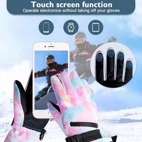Vista 2 de Durio Guantes de esquí para hombres y mujeres, guantes de nieve impermeables para hombres y mujeres, guantes de snowboard de invierno con pantalla
