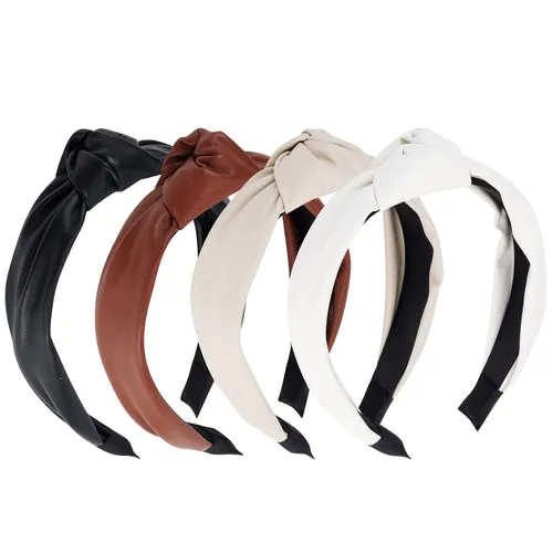 Vista 12 de YISSION Paquete de 4 diademas anudadas para mujer, diademas de tela de torsión ancha, color sólido, antideslizantes, accesorios para el cabello