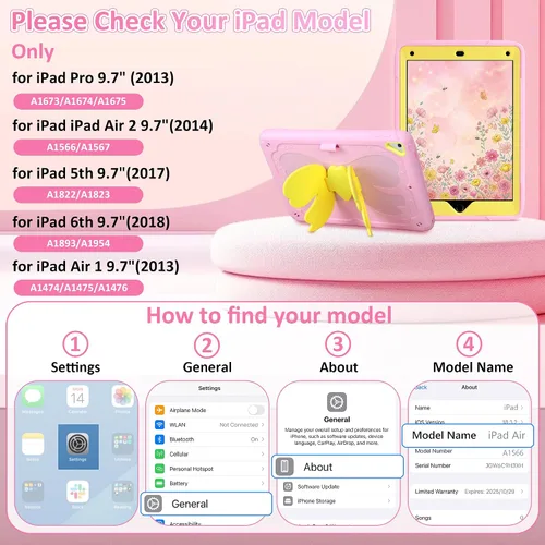 Vista 2 de Funda para iPad 6th/5th/air2/Pro de 9.7 pulgadas para niños y niñas, con correa, color rosa Soporte para lápices integrado, duradero, resistente