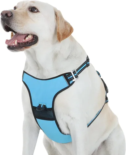 Vista 4 de Arnés sin tirones para perro, con 3 hebillas a presión, arnés frontal sin estrangulamiento, chaleco acolchado suave reflectante y ajustable para Azul
