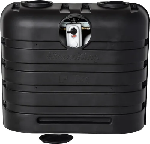 Vista 4 de Flame King Cubierta de plástico ligero resistente de 30LB para tanque de propano LP doble para RV, remolque de viaje, autocaravana y vehículo