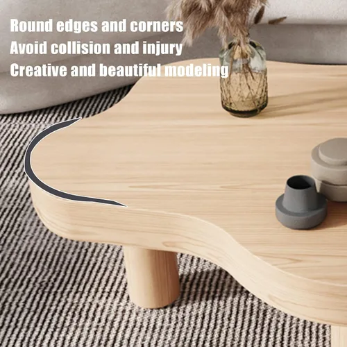 Vista 6 de HM&DX Mesa auxiliar de madera irregular con forma de nube, mesa auxiliar gruesa de esquina redonda, mesa de cóctel moderna con 3 patas para muebles