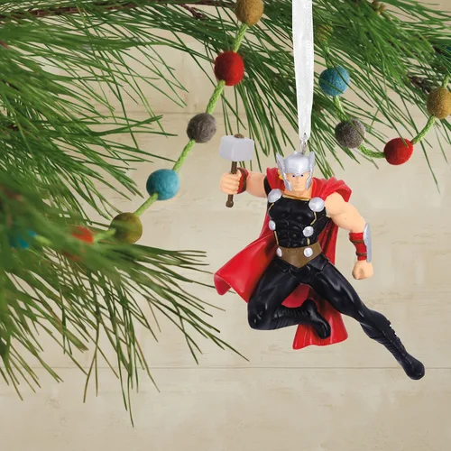 Vista 5 de Hallmark Marvel Thor con adorno de Navidad Mjolnir, 2.77 x 3.3 x 1.85 pulgadas