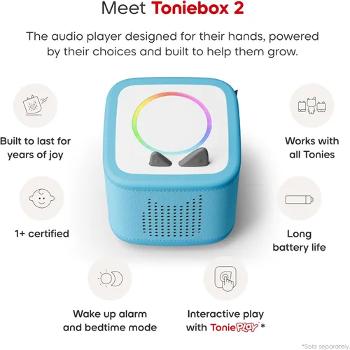 Vista 4 de Toniebox 2 Audio Player Disney Bundle for Kids 3+ with Lightning McQueen, Simba, Winnie The Pooh, and Baloo - Sky Blue Azul cielo