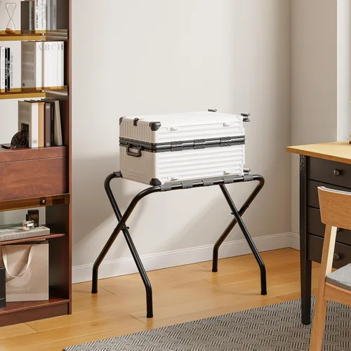 Vista 4 de HOOBRO Portaequipajes, soporte plegable de metal para maleta para habitación de invitados, soporta hasta 100 libras, 27 x 15.3 x 22 pulgadas, marco