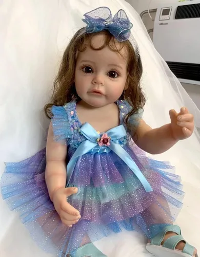 Vista 5 de Pinky Reborn Muñeca realista Reborn de 22 pulgadas, muñeca de silicona de cuerpo completo recién nacido, muñeca de bebé recién nacido, de aspecto