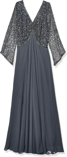Vista 4 de J Kara Vestido largo de manga 34 con cuello en V para mujer