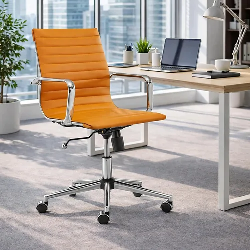 Vista 11 de Gray Office Chair, PU Leather Mid Back Adjustable Desk Chair Adjustable Height with Quiet Rolling Casters