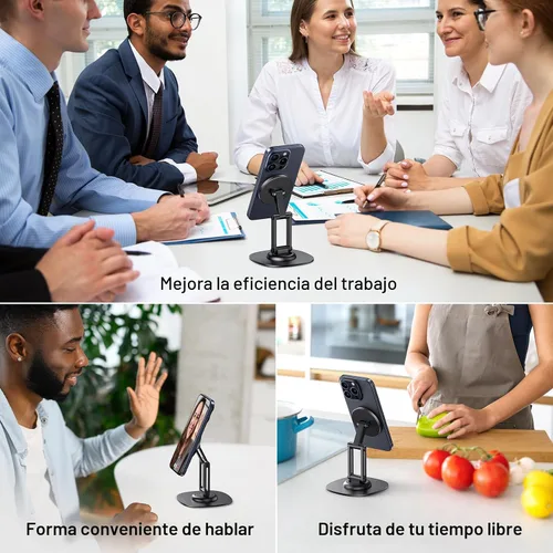 Vista 6 de OMOTON Soporte de Teléfono Magnético Giratório de 360° para Escritorio, Ajustable y Plegable de Aluminio para Soporte de Celular MagSafe con Base
