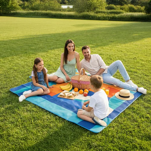Vista 2 de scuddles Manta compacta de pícnic, tapete extragrande de 79 x 59 pulgadas para exteriores con diseño impermeable de 3 capas, forro polar suave