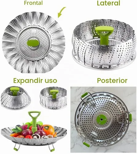 Vista 3 de Cesta extensible del vapor, inserción plegable del vapor del acero