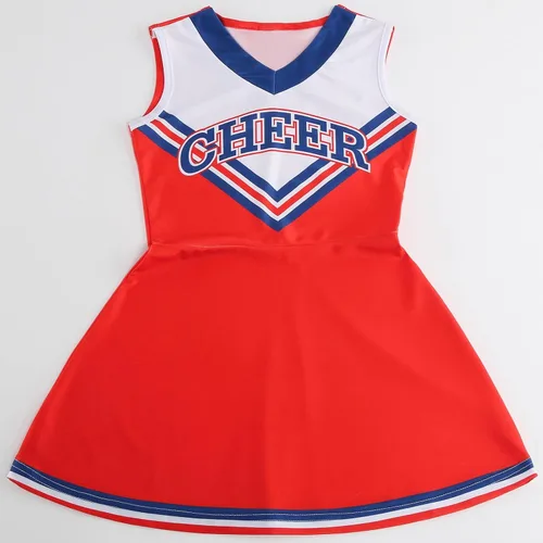Vista 4 de GRAJTCIN Disfraz de animadora para niñas, 3 piezas, uniforme de animadora, disfraz de Halloween de 4 a 12 años