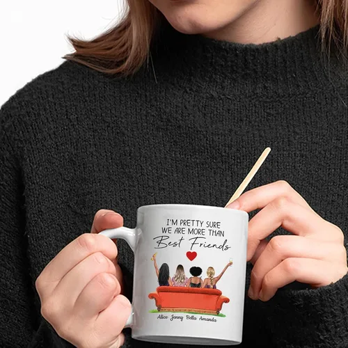 Vista 2 de Taza de café personalizada para mejor amiga para mujeres, taza de regalo personalizada de cuatro hermanas, nombres personalizados para mejores