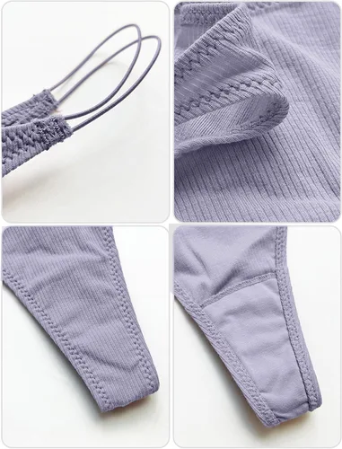 Vista 5 de Adigau Paquete de 3 tangas para mujer, color sólido, acanaladas, tanga, sexy, de algodón, tanga, bikini, tallas S-XL