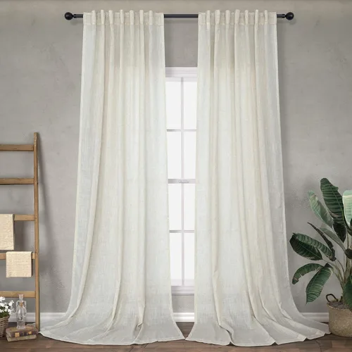 Vista 9 de DANCURTON Cortinas de lino para ventana, cocina moderna, dormitorio, ventanas pequeñas, 2 paneles con bolsillo con pestaña trasera, gruesas