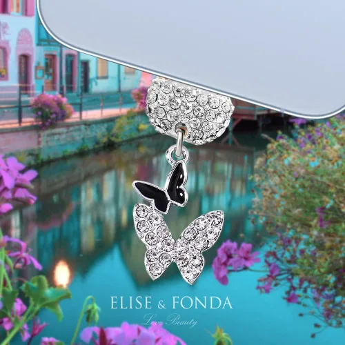 Vista 2 de ELISE & FONDA CP553 Puerto de carga USB de cristal anti polvo enchufe pequeño mariposa teléfono encanto para iPhone 13/12/11/XS MAX/XR/X/8