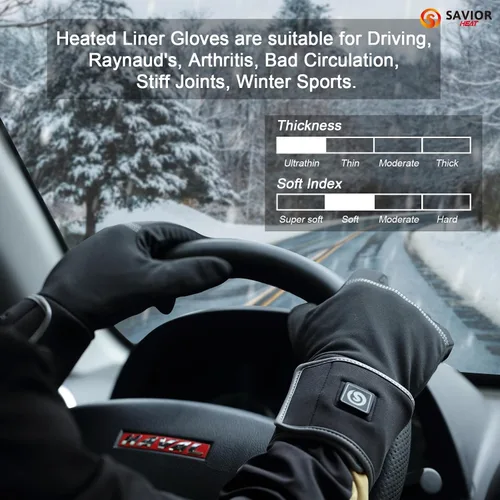Vista 6 de SAVIOR HEAT Guantes térmicos para hombres y mujeres, calentamiento rápido de 10 segundos, calor de 8 horas, 7.4 V, 2200 mAh, batería fina, guantes