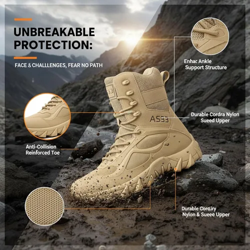 Vista 5 de Kervaky Botas tácticas militares para hombre ligeras, botas de trabajo tácticas transpirables para hombre, botas de combate de la jungla, botas