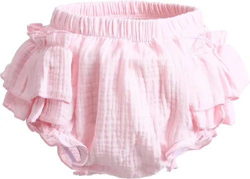 Vista 3 de Purbasvi Newborn Infant Baby Girl Cotton Bloomers and Bows Toddlers Ruffle Shorts Diaper Covers Headband Set