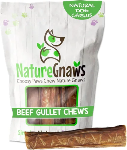 Vista 18 de Nature Gnaws Beef Gullet - Golosinas masticables para perros pequeños de 4 a 5 pulgadas (20 unidades) - Golosinas masticables de carne seca natural