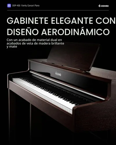 Vista 3 de Donner DDP-400 - Piano digital con teclado progresivo ponderado de 88 teclas, teclado de piano vertical premium para profesionales, paquete
