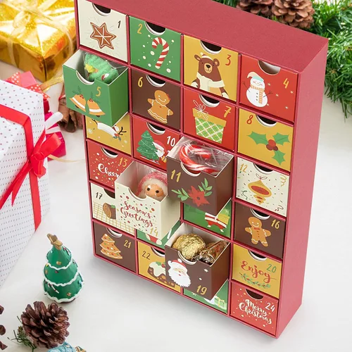 Vista 3 de LEMESO Calendario de Adviento 2025 para niños, adultos, adolescentes, decoraciones de Navidad con 24 cajones, cajas de cuenta regresiva de 24 días