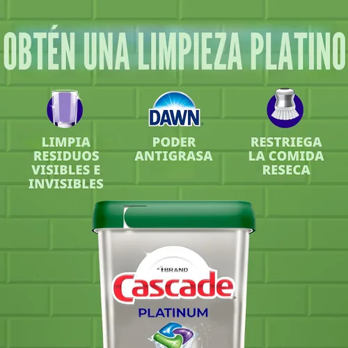 Vista 3 de Cascade Platinum Cápsulas para lavavajillas, detergente para lavavajillas, jabón detergente para platos, fresco, 12