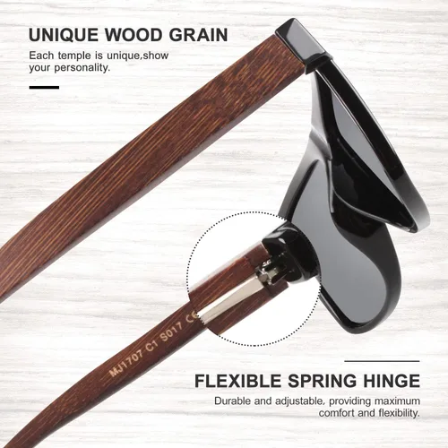 Vista 3 de GQUEEN Gafas de sol polarizadas de madera retro para hombre y mujer, protección UV400