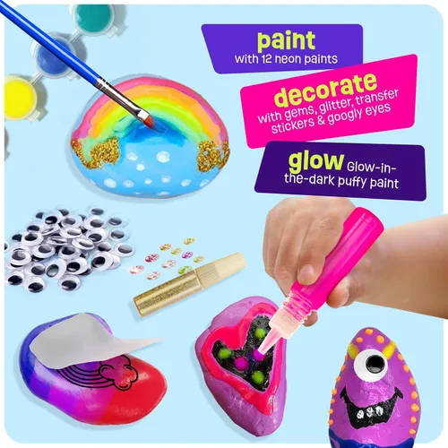 Vista 6 de Dan&Darci Kit de pintura de roca para niños, brilla en la oscuridad, regalos de Navidad, artes y manualidades para niños y niñas de 6 a 12 años