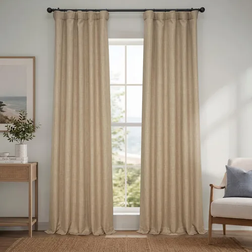 Vista 52 de HPD Half Price Drapes - Cortinas de lino sintético para sala de estar (2 paneles) - 100 pulgadas de ancho x 84 pulgadas de largo - Cortinas